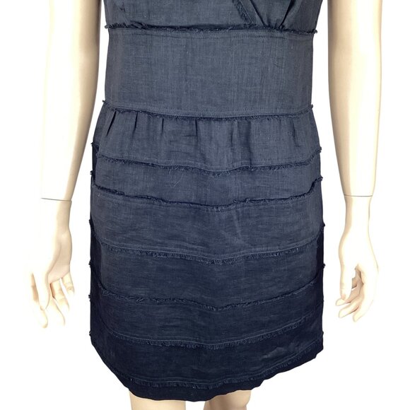 Talbots Womens Dress Size 6 Black Linen Sleeveless Sheath Fringe Raw Edge Tiered - Picture 3 of 9